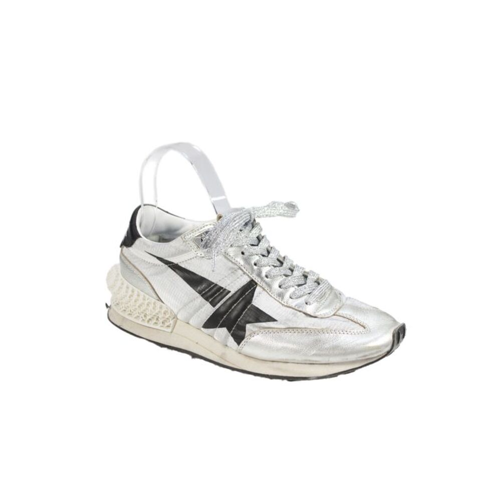 Golden Goose Womens Marathon Metallic Lace-Up Sneakers Silver Size 8